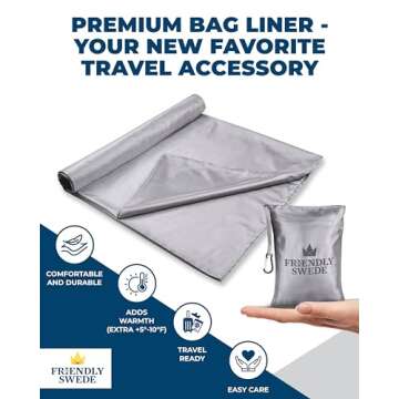 The Friendly Swede Sleeping Bag Liner Ultralight - Thin Travel Sheets for Hotel w Full Length Zipper...
