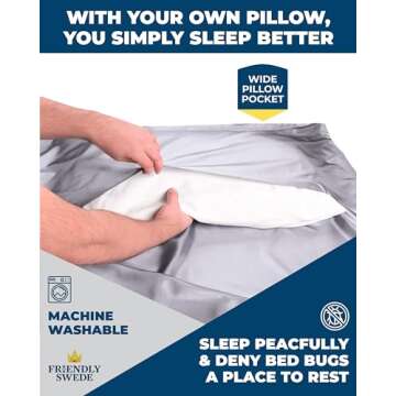 The Friendly Swede Sleeping Bag Liner Ultralight - Thin Travel Sheets for Hotel w Full Length Zipper; Silky Feel Camping Sheets & Adult Sleep Sack for Backpacking; Travel Sleeping Bag - Grey (Zipper)