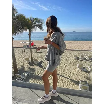 Ailoqing 2 Piece Oversized V Neck Biker Short Set