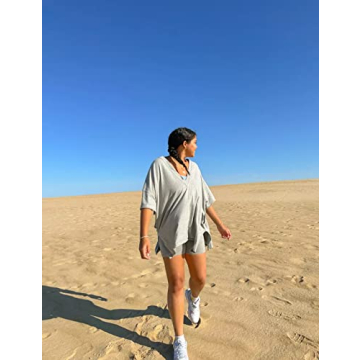 Ailoqing 2 Piece Oversized V Neck Biker Short Set