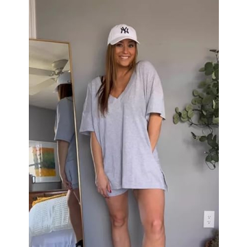 Ailoqing 2 Piece Oversized V Neck Biker Short Set