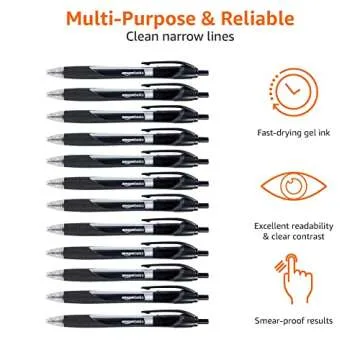 Amazon Basics Retractable Gel Ink Pens, Fine Point, Smooth Writing, Black, 12-Pack