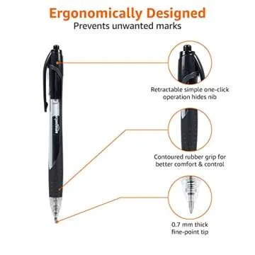 Amazon Basics Retractable Gel Ink Pens, Fine Point, Smooth Writing, Black, 12-Pack