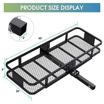 KAIZONPOT 60" x 24" x 6" Trailer Hitch Cargo Carrier Hitch Mount Folding Vehicle Cargo Basket 550lb Capacity Hitch Cargo Racks for Car