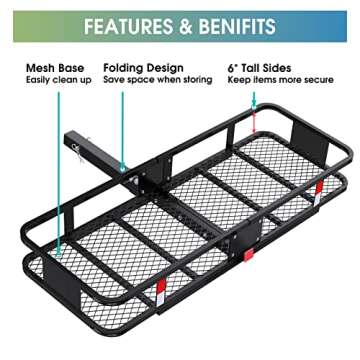 KAIZONPOT 60" x 24" x 6" Trailer Hitch Cargo Carrier Hitch Mount Folding Vehicle Cargo Basket 550lb Capacity Hitch Cargo Racks for Car