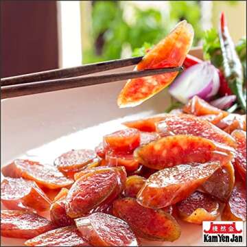 Kam Yen Jan, 腊肠, Chinese Sausage (Lap Xuong Sausage), Asian Sausage, Thai Sausage, Chinese Sausage Lap Cheong, Taiwan Sausage, 14 oz (Pack of 2) + Includes-Free Rhino Premium Ground White Pepper.035oz