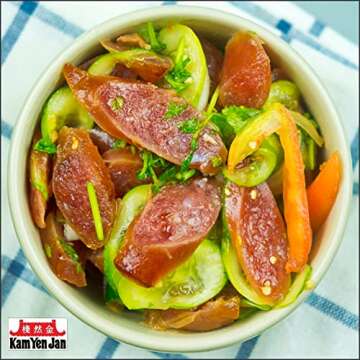 Kam Yen Jan, 腊肠, Chinese Sausage (Lap Xuong Sausage), Asian Sausage, Thai Sausage, Chinese Sausage Lap Cheong, Taiwan Sausage, 14 oz (Pack of 2) + Includes-Free Rhino Premium Ground White Pepper.035oz
