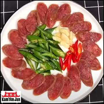 Kam Yen Jan, 腊肠, Chinese Sausage (Lap Xuong Sausage), Asian Sausage, Thai Sausage, Chinese Sausage Lap Cheong, Taiwan Sausage, 14 oz (Pack of 2) + Includes-Free Rhino Premium Ground White Pepper.035oz