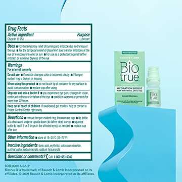 Biotrue Hydration Boost Eye Drops, Preservative Free, Soft Contact Lens Friendly for Irritated and Dry Eyes from Bausch + Lomb, Naturally Inspired, 0.33 FL OZ (10 mL)