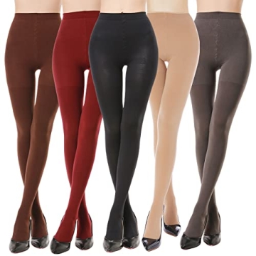 G&Y 5 Pairs Semi Opaque Tights for Women - 70D Microfiber Control Top Pantyhose (Small, Black,Nude,R...