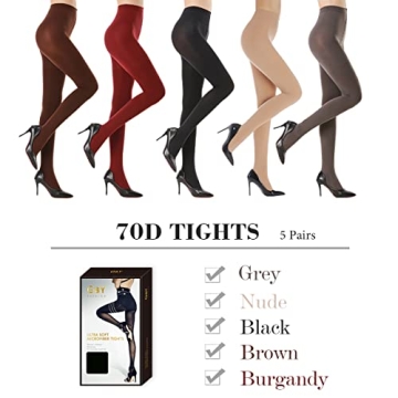 G&Y 5 Pairs Control Top Semi Opaque Tights for Women