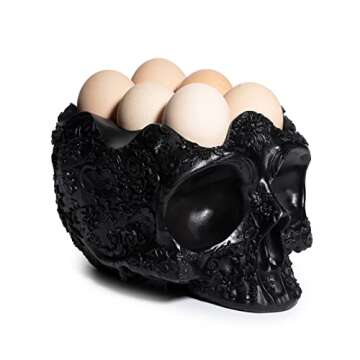 GUTE Skull Egg Holder Container Bowl 6" H Half Dozen Decorative Egg Keeper Storage Display Organizer Serveware Breakfast Serving for Countertop, Kitchen, Decor Skeleton Trick Or Treat