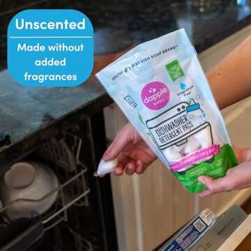 Dapple Baby Dishwasher Pacs, Hypoallergenic Dishwasher Pods Powered by Plants, Removes Milk Residue & Odor on Dishes, Baby Bottles & Kitchenware, Fragrance Free, 25 Count (Pack of 2)