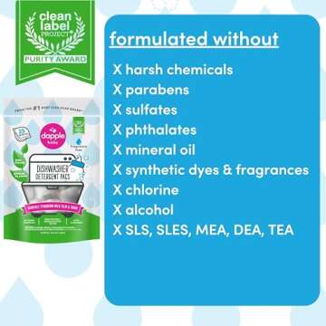 Dapple Baby Dishwasher Pacs, Hypoallergenic Dishwasher Pods Powered by Plants, Removes Milk Residue & Odor on Dishes, Baby Bottles & Kitchenware, Fragrance Free, 25 Count (Pack of 2)