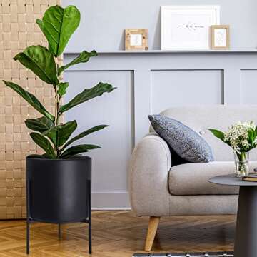 D'vine Dev Modern Black Plants Pot Cylinder Planter with Heavy Duty Stand, X-Large 14 Inch Pot, 19.6 Inch with Stand Height, 96-T-2-XL