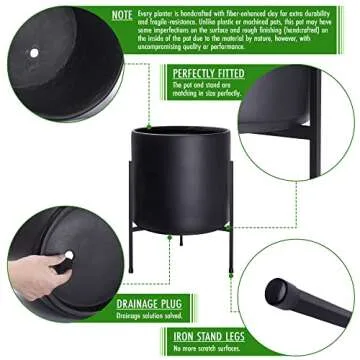 D'vine Dev Modern Black Plants Pot Cylinder Planter with Heavy Duty Stand, X-Large 14 Inch Pot, 19.6 Inch with Stand Height, 96-T-2-XL