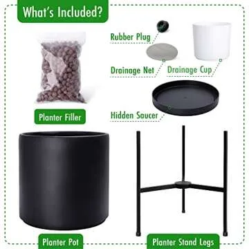 D'vine Dev Modern Black Plants Pot Cylinder Planter with Heavy Duty Stand, X-Large 14 Inch Pot, 19.6 Inch with Stand Height, 96-T-2-XL