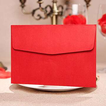 WOMHOPE 50 Pcs - Elegance Lace Emboss Laser Cut Card Wedding Invitation Party Folding Invitations Cards Birthday Invitations Cards Wedding Favors Party Favors (Red (Set of 50 pcs))