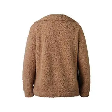 SHIBEVER Women's Jacket Lapel Fleece Fuzzy Faux Shearling Shaggy Coats Long Sleeve Winter Sherpa Zipper Teddy Outwear Camel L