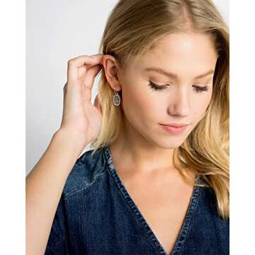 Kendra Scott Lee Drop Earrings for Women, Fashion Jewelry, Rhodium-Plated, Black Opaque Glass