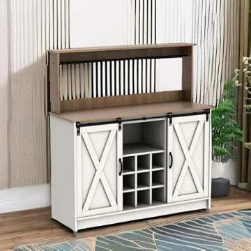 Farmhouse Coffee Bar Cabinet with 9 Racks