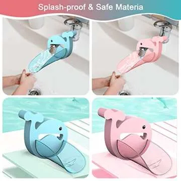 Faucet Extender 2PCS, Blue & Pink Bathroom Extension Spout Accessories, Faucet Extender Sink for Kids Adapter Easy Assembly for Kitchen Cartoon Crab Faucet Cover