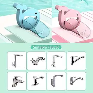 Faucet Extender 2PCS, Blue & Pink Bathroom Extension Spout Accessories, Faucet Extender Sink for Kids Adapter Easy Assembly for Kitchen Cartoon Crab Faucet Cover