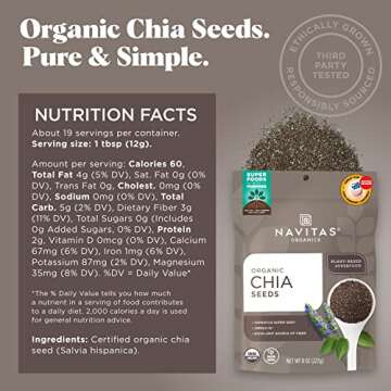 Navitas Organics Chia Seeds, 8 oz. Bag, 19 Servings - Organic, Non-GMO, Gluten-Free
