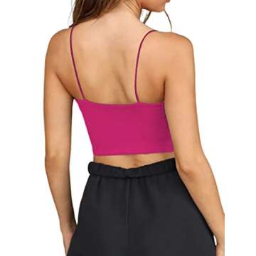 Avanova Women's Spaghetti Strap Seam Front Camisole Asymmetrical Hem Crop Top Hot Pink 05054 Small