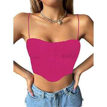 Avanova Women's Spaghetti Strap Seam Front Camisole Asymmetrical Hem Crop Top Hot Pink 05054 Small