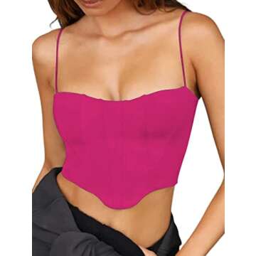 Avanova Women's Spaghetti Strap Seam Front Camisole Asymmetrical Hem Crop Top Hot Pink 05054 Small