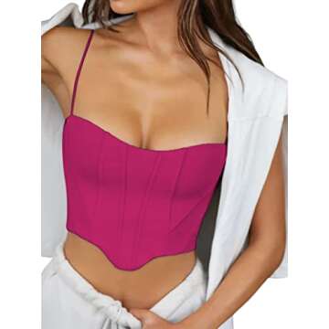 Avanova Women's Spaghetti Strap Seam Front Camisole Asymmetrical Hem Crop Top Hot Pink 05054 Small