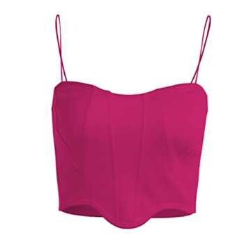 Avanova Women's Spaghetti Strap Seam Front Camisole Asymmetrical Hem Crop Top Hot Pink 05054 Small