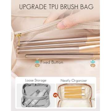 Vlando Makeup Bag,Travel Makeup Bag for Women Brown PU Leather Open Flat Makeup Organizer for Toiletries,Makeup Brushes Bag with Divider and Handle,Birthday Gifts for Women Traveler(Brown)