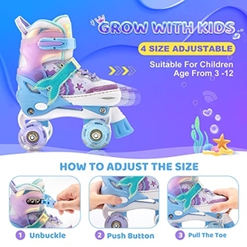 NEMONE Mermaid Light-Up Roller Skates for Girls