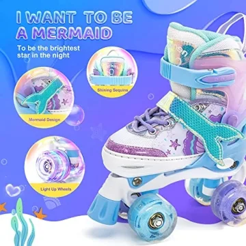 NEMONE Mermaid Light-Up Roller Skates for Girls