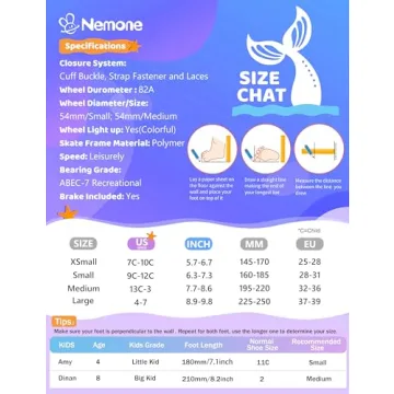 NEMONE Mermaid Light-Up Roller Skates for Girls