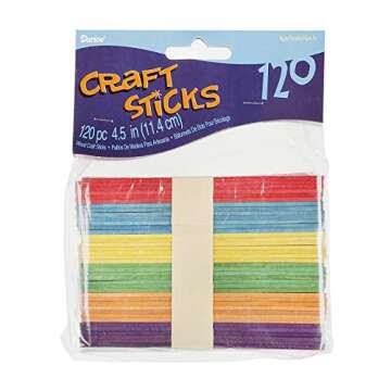 Darice Mor Multi Perfect for Craft Vibrant Fun Colors – Sturdy Wood Sticks Used for Kids Projects, Classrooms, Home and More – 4 1/2” Long, per Pack, 120 Pieces (4.5 Inch), Multicolored, Count