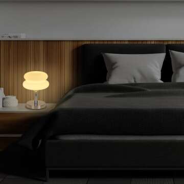 Jiesheng White Glass Bedside Lamps 10.63 Inch Egg Tart Lamp for Nightstand Retro Cute Desk Lamp with 3 Color Modes E27 Bulb Chrome Plated Base for Living Room Bedroom Rome Decor