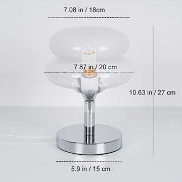 Jiesheng White Glass Bedside Lamps 10.63 Inch Egg Tart Lamp for Nightstand Retro Cute Desk Lamp with 3 Color Modes E27 Bulb Chrome Plated Base for Living Room Bedroom Rome Decor