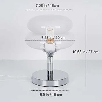 Jiesheng White Glass Bedside Lamps 10.63 Inch Egg Tart Lamp for Nightstand Retro Cute Desk Lamp with 3 Color Modes E27 Bulb Chrome Plated Base for Living Room Bedroom Rome Decor