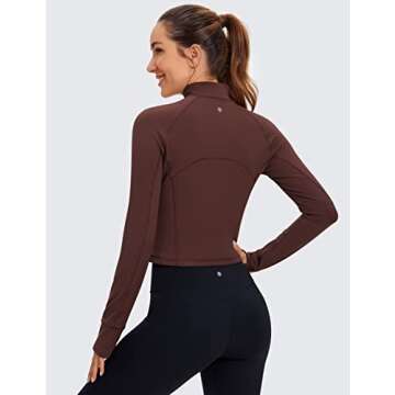 CRZ YOGA Women's Butterluxe Long Sleeve Workout Shirts Half Quarter Zip Sweatshirt Athletic Crop Tops Collared T-Shirts Taupe Medium