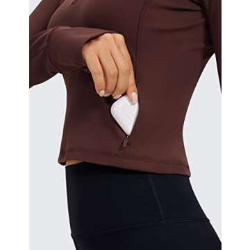CRZ YOGA Women's Butterluxe Long Sleeve Workout Shirts Half Quarter Zip Sweatshirt Athletic Crop Tops Collared T-Shirts Taupe Medium