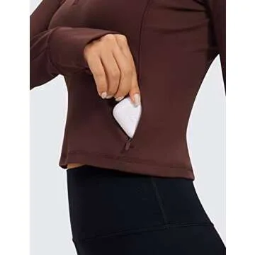 CRZ YOGA Women's Butterluxe Long Sleeve Workout Shirts Half Quarter Zip Sweatshirt Athletic Crop Tops Collared T-Shirts Taupe Medium