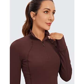 CRZ YOGA Women's Butterluxe Long Sleeve Workout Shirts Half Quarter Zip Sweatshirt Athletic Crop Tops Collared T-Shirts Taupe Medium