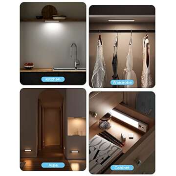 LED Under Cabinet Lighting Wireless,1500mAh USB-C Rechargeable LED Motion Sensor Light Indoor Closet Lights Motion Sensored Under Counter Lights for Kitchen Lights Under Cabinet(White,9.8inch)