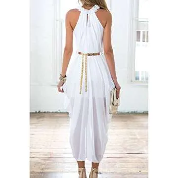 Chic Women's Sheer Chiffon Hi Low Dress with Gold Belt