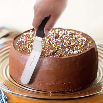 PUCKWAY Angled Icing Spatula, Stainless Steel Offset Spatula, Cake Spatula Set of 2 Black 6, 8 inch Blade