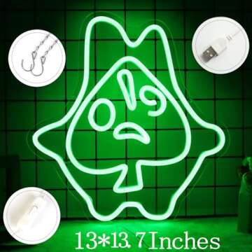 Zelda Led Neon Signs Korok Leaf Mask Neon Sign (Green) USB Powered Zelda Wall Art Decor for Video Game Room Living Room Kid Bedroom Gift for Friends Kids Partners 13 * 13.7 in
