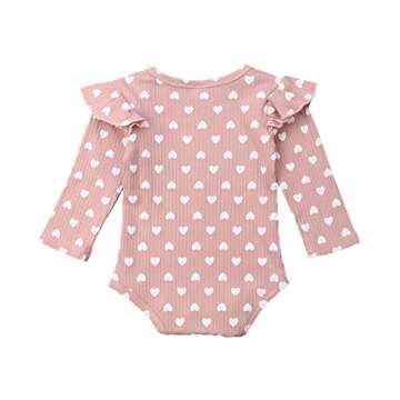 Infant Girl Romper Ruffle Long Sleeve Bodysuit Newborn Baby One-Piece Outfits (Heart-Pink, 6-12m)